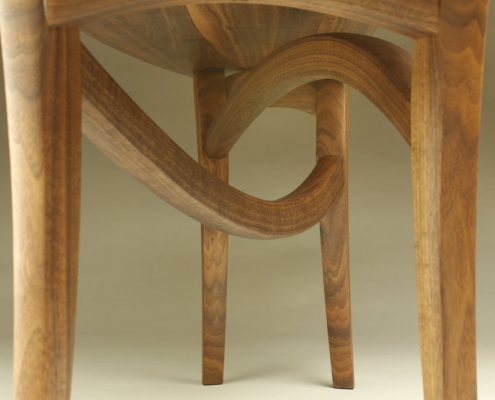 leg view, custom helix bench made of walnut wood
