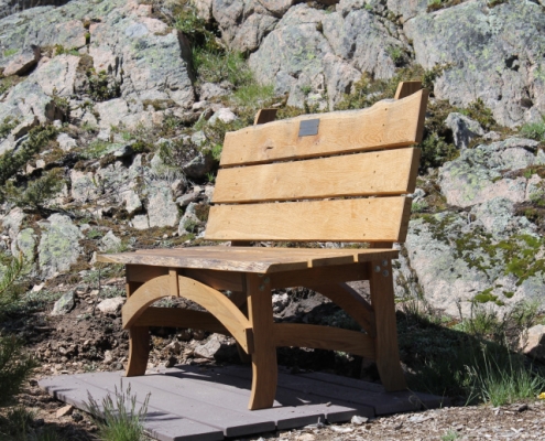 distant view, custom surfboatrd bench made of reclaimed white oak