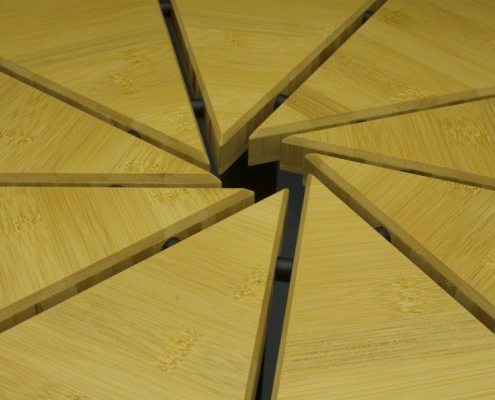 detailed view of custom table, made from bamboo and ebonized ash